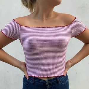 Zara off the shoulder red and white striped top